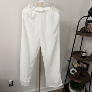 Casual White Elastic Waist Pants